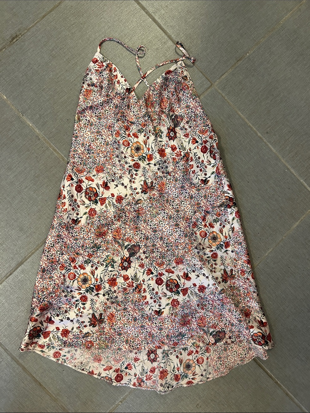 Victoria's Secret Cream Floral Slip Dress with Red & Pink Blooms